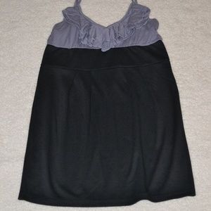 grey ruffle and black dress